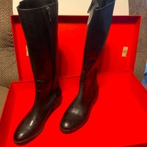 Donald J Pliner Smooth Black Leather Tall Flat Boots
